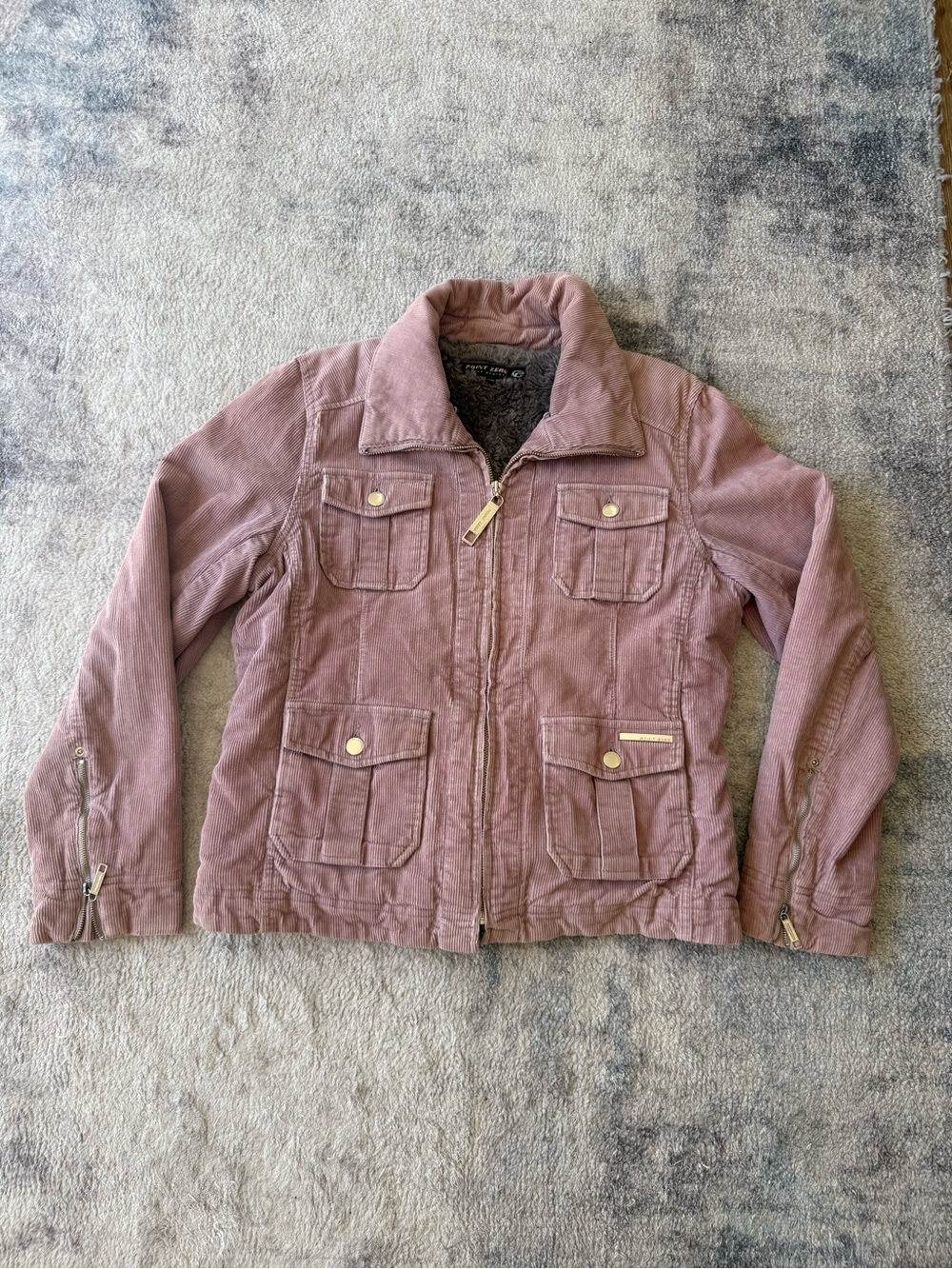 VTG Point Zero Nicole Benisti Pink Corduroy Faux Fur Jacket M Y2K Utility Fall